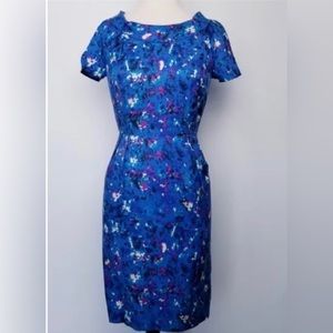 Boden Blue Print Roll Collar Silk Blend Fitted Dress 8L